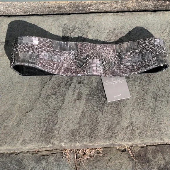 NWT Women’s Anthropologie Elastic Black and Silver Beaded Belt M Anthropologie | Accessories | Nwt Womens Anthropologie  main image 3